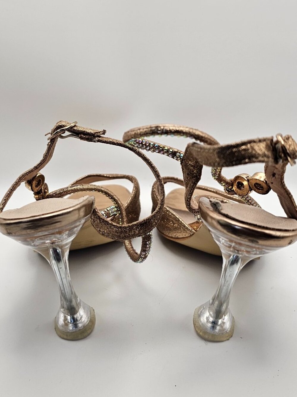 Patrizia by Spring Step “Tioanna” Rose Gold Rhinestone Clear‑Heel Sandals, Sz 6 - Picture 3 of 6